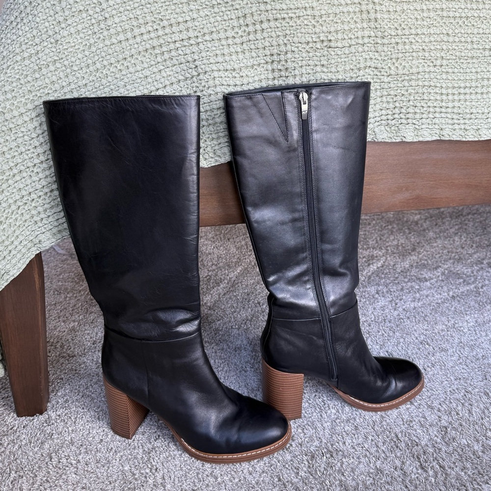 Marc Fisher Black Leather Knee-High Boots